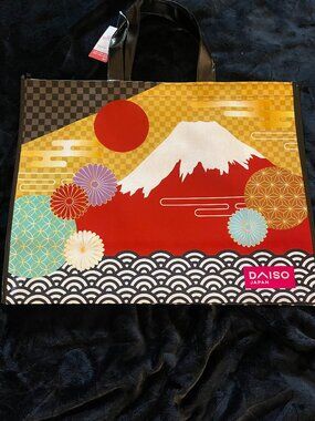 Daiso Japan Mt Fuji Floral Reusable Tote Bag Large NWT